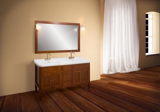 ARREDO BAGNO CLASSICO WINDSOR CM.150 DOPPIO LAVABO LEGNO MASSELLO FINITURA NOCE