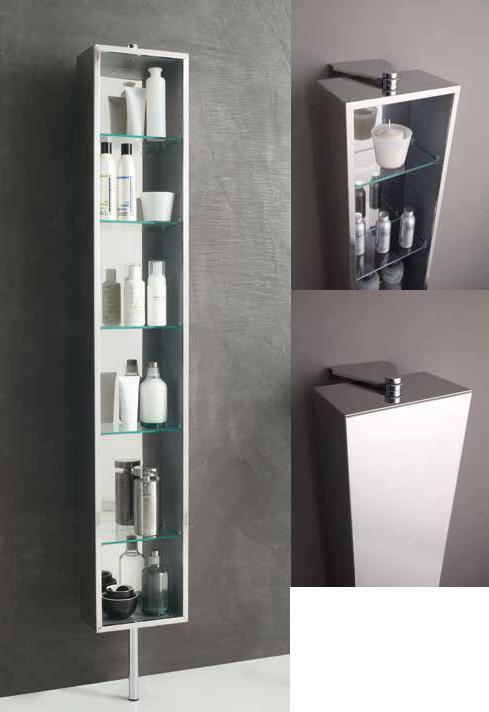 ARREDO BAGNO COLONNA ROTANTE INOX CON SPECCHIO E MENSOLE