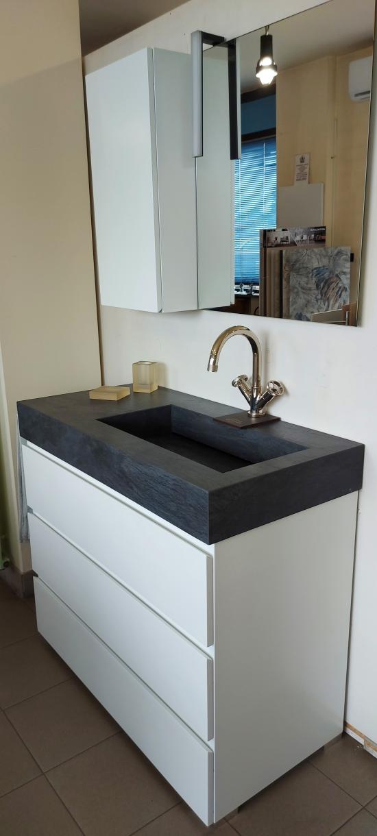 ARREDO BAGNO FREEDOM ARDESIA NERO 100 A TERRA 3 CASSETTONI FINITURA BIANCO OPACO