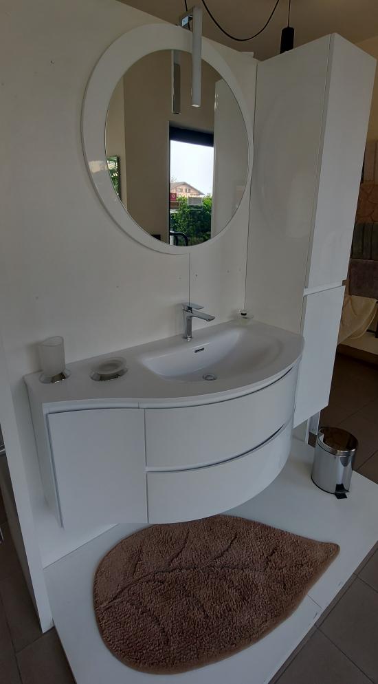 ARREDO BAGNO FREEDOM CURVO 145 CON COLONNA FINITURA BIANCO LUCIDO