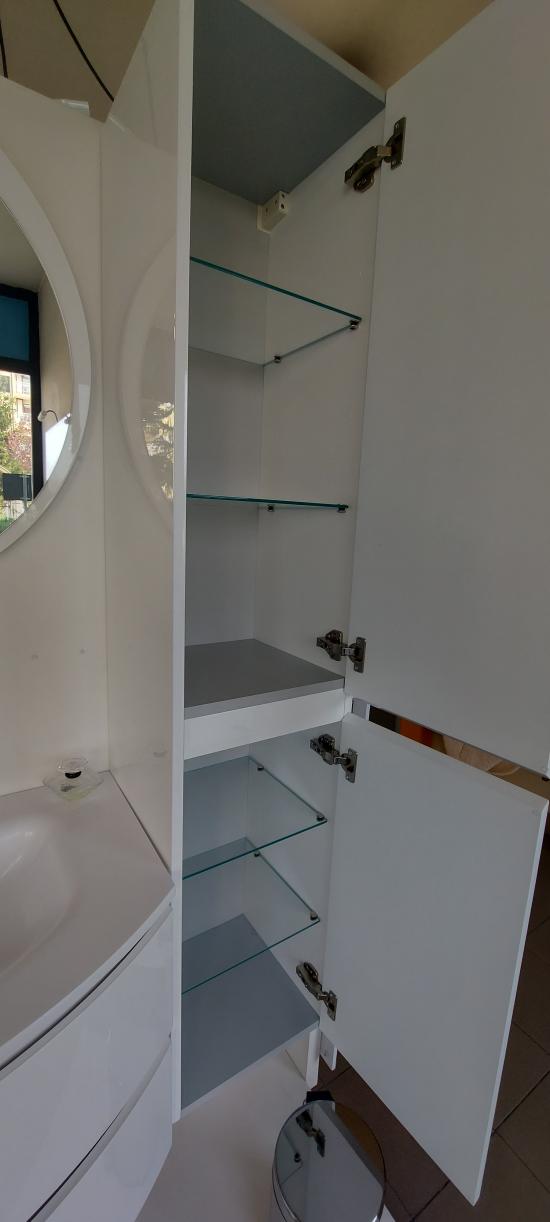 ARREDO BAGNO FREEDOM CURVO 145 CON COLONNA FINITURA BIANCO LUCIDO