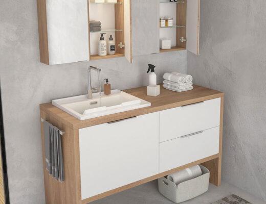 ARREDO BAGNO LAVANDERIA UL12 cm.140 ROVERE  NODATO E GRIGIO LUCE OPACO