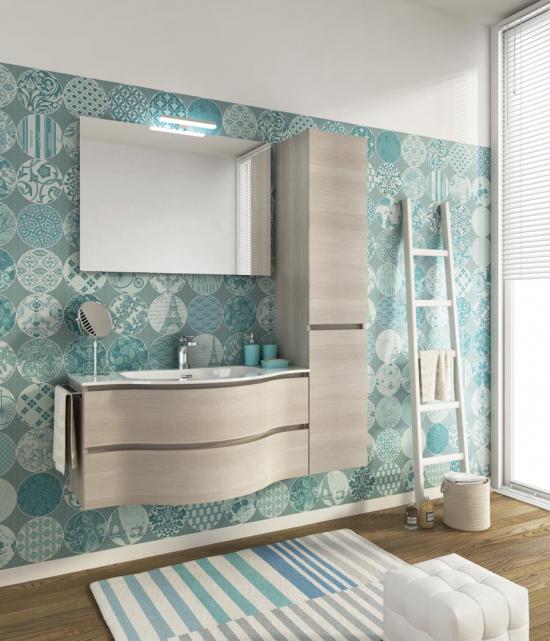 ARREDO BAGNO MOBILE BROADWAY B15 CON COLONNA cm.105+35 TRANCHE' ROVERE CHIARO