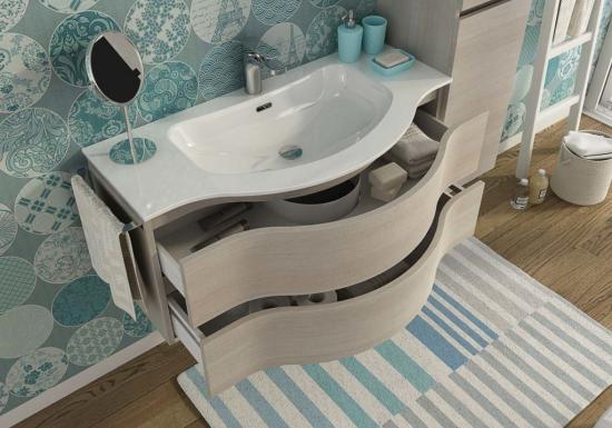 ARREDO BAGNO MOBILE BROADWAY B15 CON COLONNA cm.105+35 TRANCHE' ROVERE CHIARO