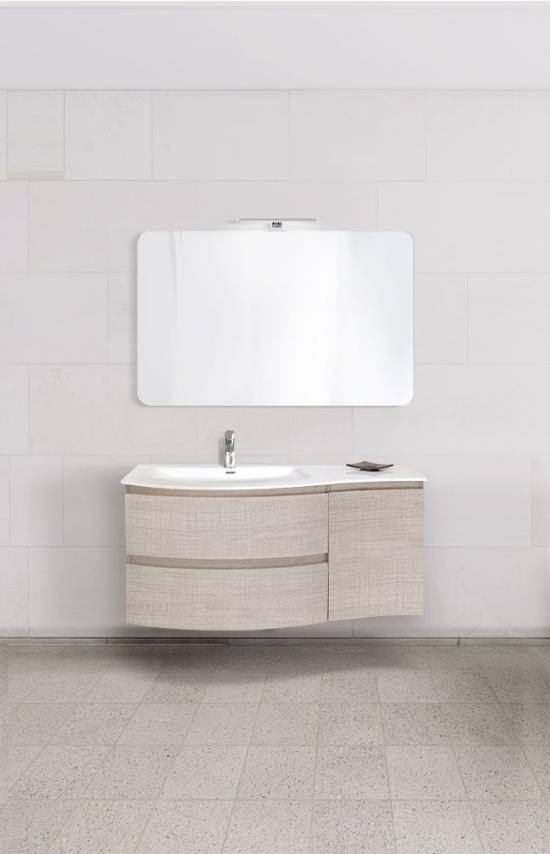 ARREDO BAGNO MOBILE CIRCLE 110 FINITURA TRANCHE' CONSOLLE INTEGRALE RESINA E SPECCHIO