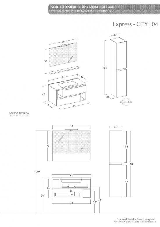 ARREDO BAGNO MOBILE CITY 04 cm.90 +30 COLONNA FINITURA EUCALIPTO GRIGIO