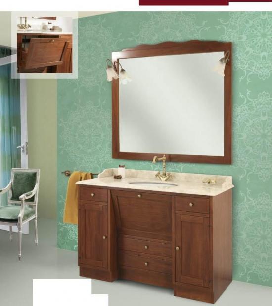 ARREDO BAGNO MOBILE CLASSICO ROMA CM.130X58 LEGNO MASSELLO FINITURA NOCE