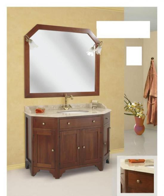 ARREDO BAGNO MOBILE CLASSICO ROMA SCANTONATO CM.127X60 LEGNO MASSELLO FINITURA NOCE