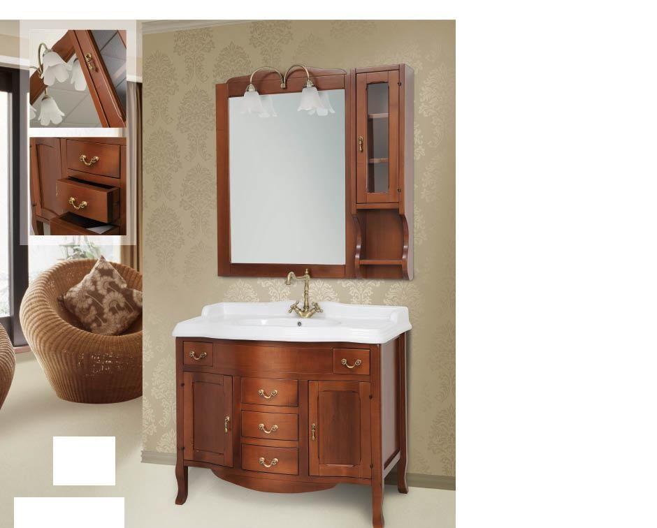 ARREDO BAGNO MOBILE CLASSICO TIVOLI CM.103 LEGNO MASSELLO FINITURA NOCE