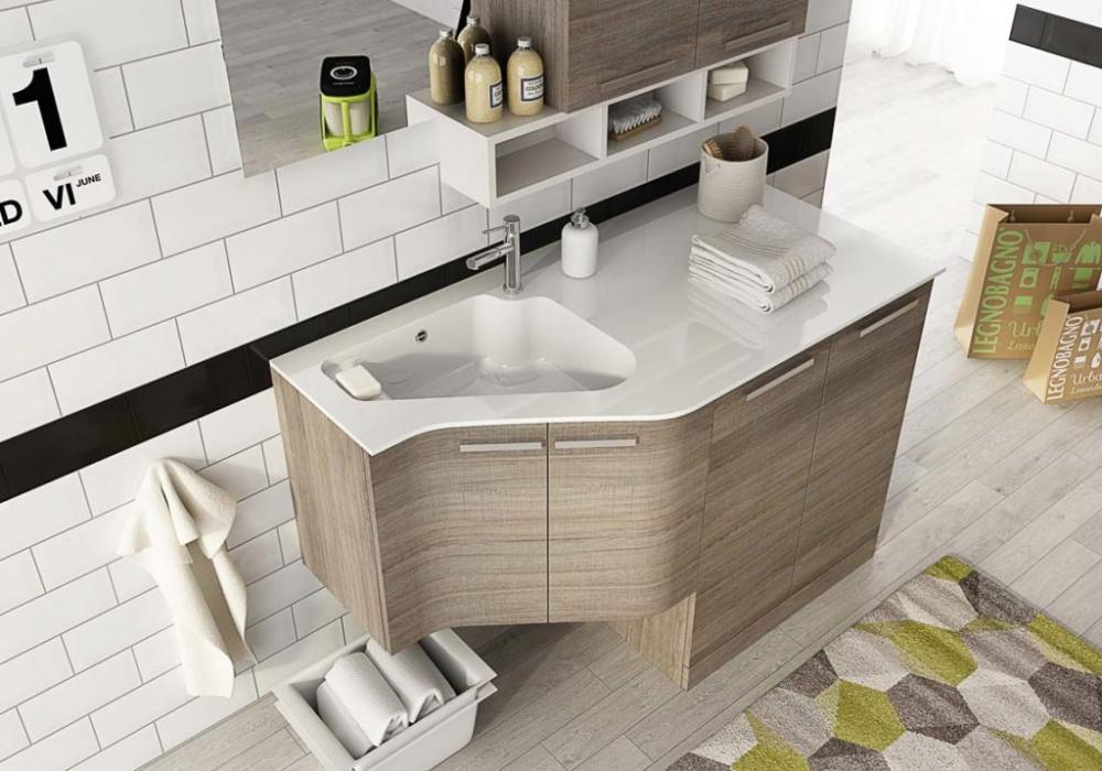 ARREDO BAGNO MOBILE CON PORTA LAVATRICE UL11 cm 131 TRANCHE ROVERE SCURO