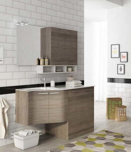 ARREDO BAGNO MOBILE CON PORTA LAVATRICE cm.131 TRANCHE' ROVERE SCURO