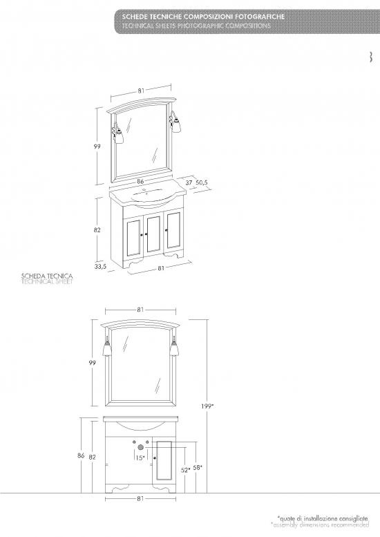 ARREDO BAGNO MOBILE COUNTRY CHIC 03 cm.86 FINITURA DECAPE A SCELTA