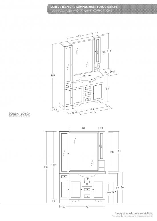ARREDO BAGNO MOBILE COUNTRY CHIC 04 cm.126 FINITURA LEGNO A SCELTA