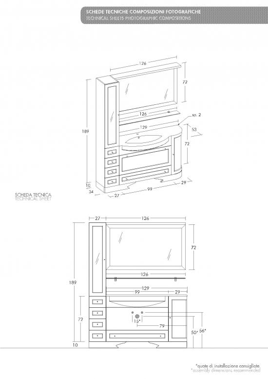 RREDO BAGNO MOBILE COUNTRY CHIC R207 cm.153 FINITURA LEGNO A SCELTA