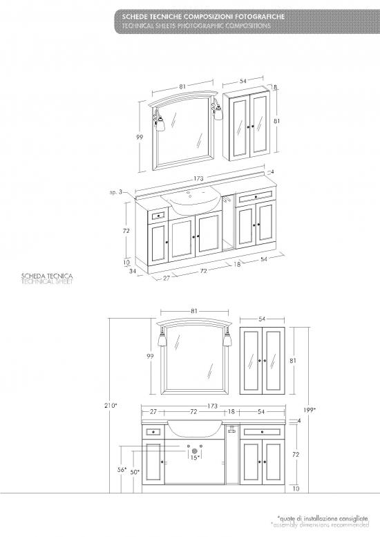 ARREDO BAGNO MOBILE COUNTRY CHIC R210 cm.173 FINITURA DECAPE A SCELTA