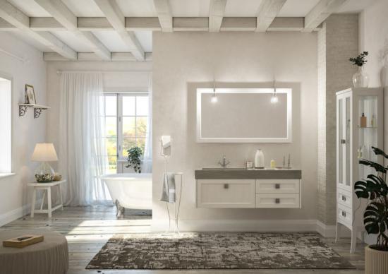 ARREDO BAGNO MOBILE COUNTRY CHIC cm.131 FINITURA A PORO APERTO A SCELTA