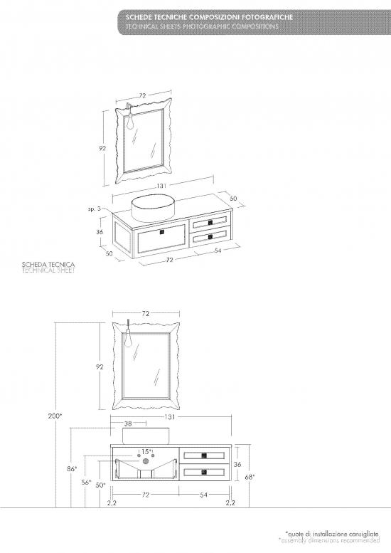 ARREDO BAGNO MOBILE COUNTRY CHIC R212 cm.131 FINITURA A PORO APERTO A SCELTA