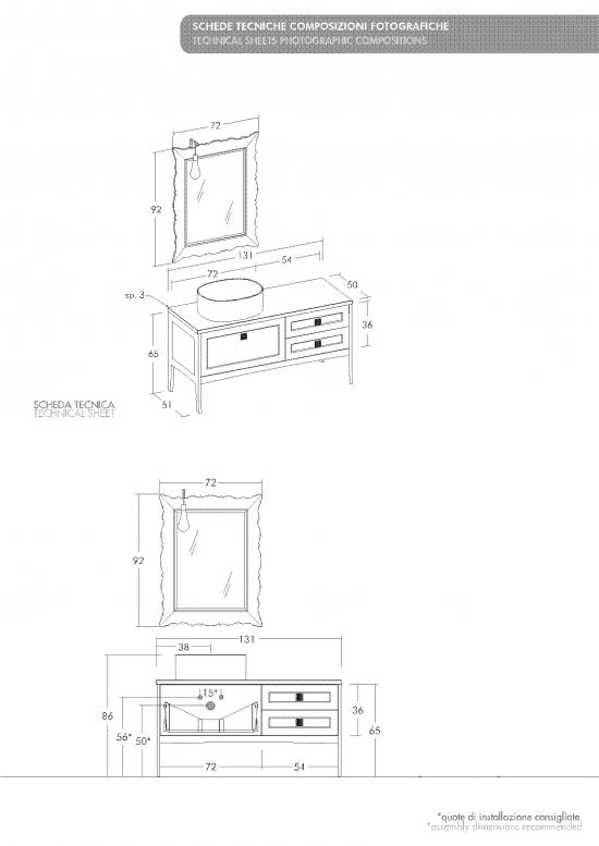 ARREDO BAGNO MOBILE COUNTRY CHIC R213 cm.131 FINITURA A PORO APERTO A SCELTA