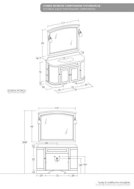 ARREDO BAGNO MOBILE COUNTRY CHIC R215 cm.131 FINITURA DECAPE A SCELTA