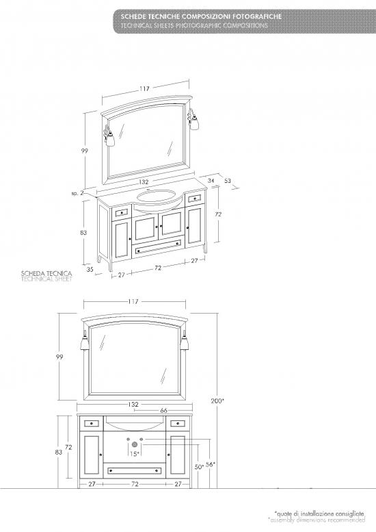 ARREDO BAGNO MOBILE COUNTRY CHIC RC01 cm.132 FINITURA DECAPE A SCELTA