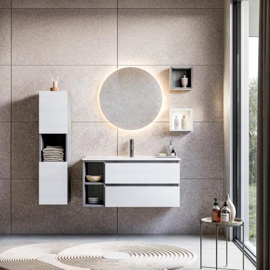 ARREDO BAGNO MOBILE CUBIK 02 cm 100 +30 COLONNA FINITURA EUCALIPTO GRIGIO -BIANCO LARIX