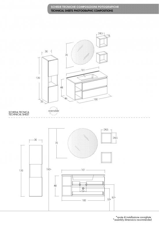 ARREDO BAGNO MOBILE CUBIK 02 cm 100 +30 COLONNA FINITURA EUCALIPTO GRIGIO -BIANCO LARIX