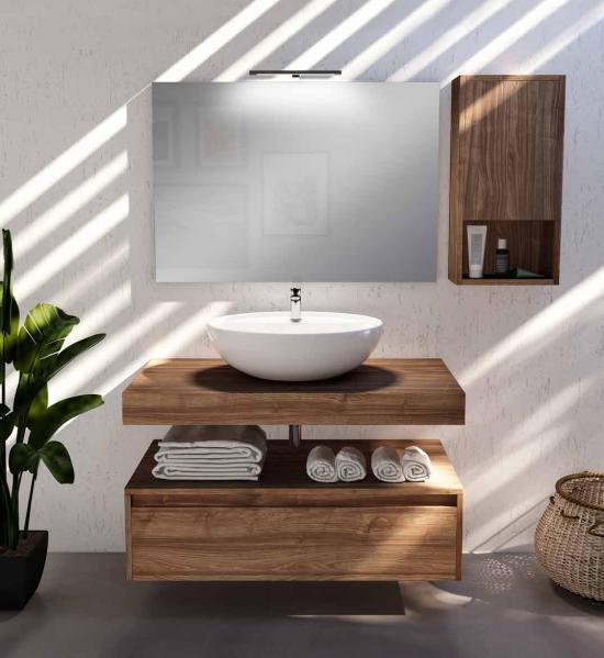 ARREDO BAGNO MOBILE DEEP105C1 FINITURA LEGNO K009 LAVABO APPOGGIO  SPECCHIO  E PENSILE
