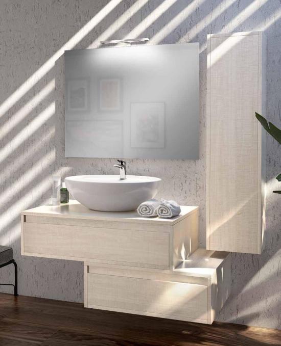 ARREDO BAGNO MOBILE DEEP90A FINITURA TRANCHE' TR8361 LAVABO APPOGGIO  SPECCHIO  E COLONNA