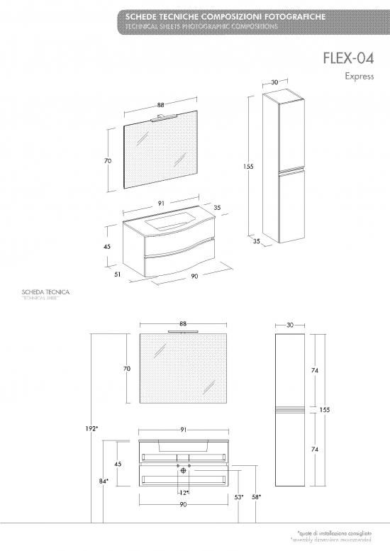 ARREDO BAGNO MOBILE FLEX 04 cm 90 SX +30 COLONNA FINITURA BIANCO LARIX