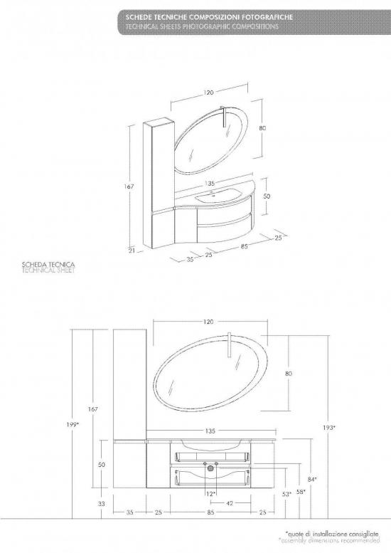 ARREDO BAGNO MOBILE FREEDOM CURVO FC02 cm 170 ROVERE GESSATO ARTICO