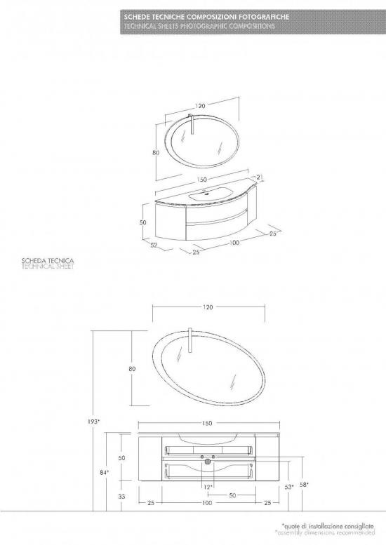 ARREDO BAGNO MOBILE FREEDOM CURVO FC03 cm 150 ROVERE TERRA