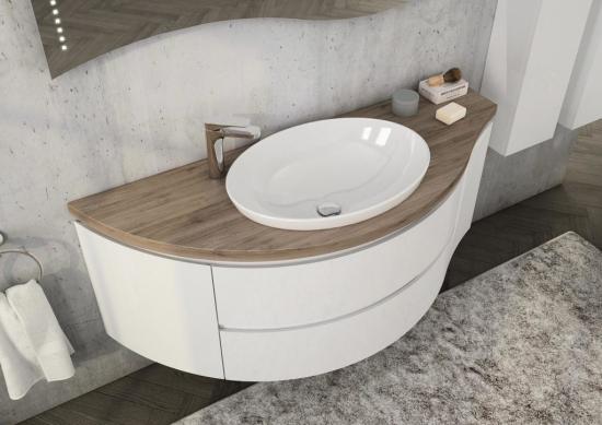 ARREDO BAGNO MOBILE FREEDOM CURVO F07 cm 135 ROVERE TERRA BIANCO LACCATO LUCIDO