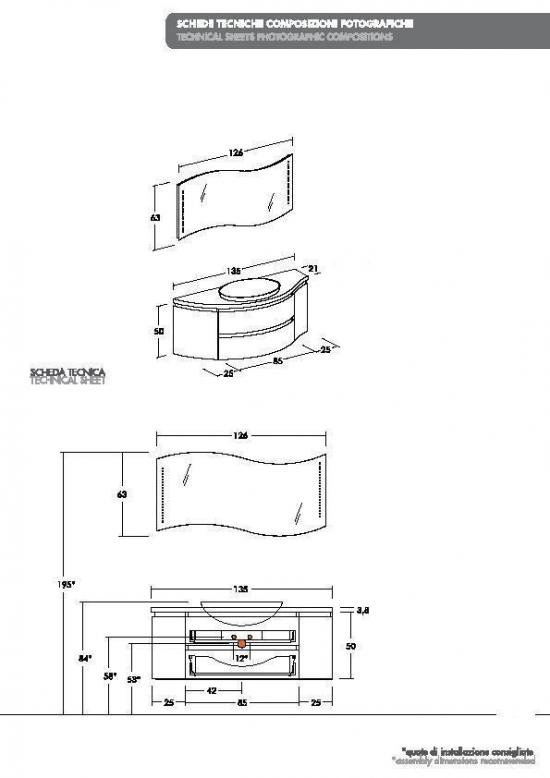 ARREDO BAGNO MOBILE FREEDOM CURVO FC09 cm 135 ROVERE TERRA BIANCO LACCATO LUCIDO