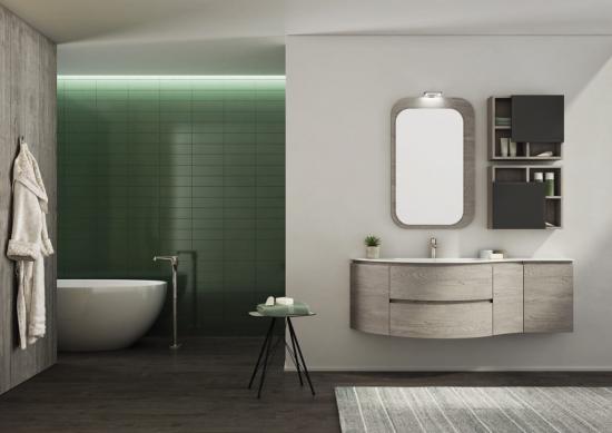 ARREDO BAGNO MOBILE FREEDOM FC01 ROVERE GESSATO GRIGIO cm 155 LAVABO OCRITECH