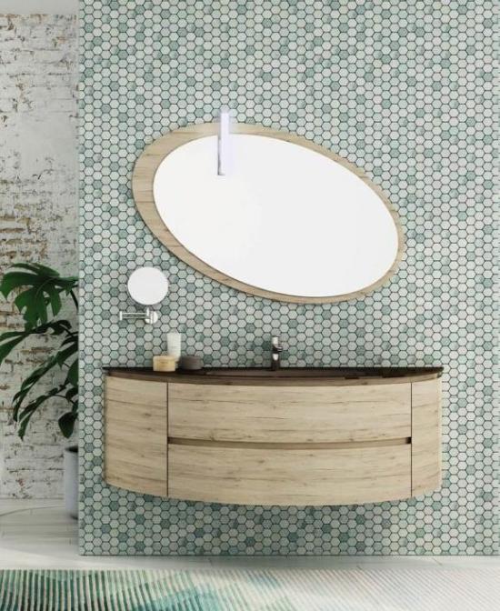 ARREDO BAGNO MOBILE FREEDOM F05 cm 150 TOP VETRO MARRONE - ROVERE SABBIA