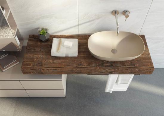 ARREDO BAGNO MOBILE FREEDOM F25 cm 190 TOP MASSELLO ABETE E LACCATO CANAPA OPACO