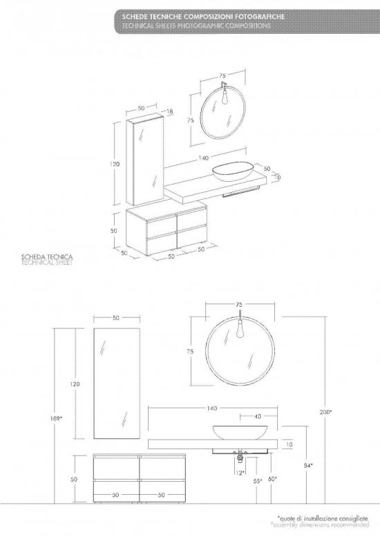 ARREDO BAGNO MOBILE FREEDOM FL 17 cm 190 TOP MASSELLO ABETE E LACCATO CANAPA OPACO