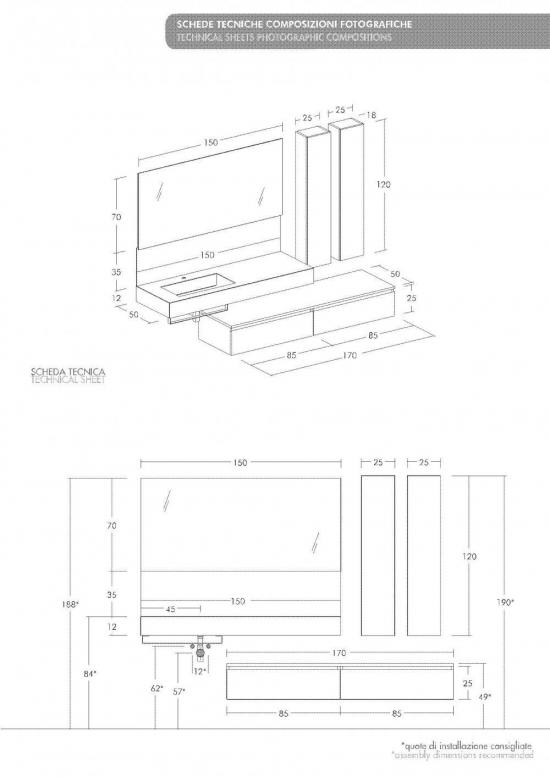 ARREDO BAGNO MOBILE FREEDOM FL15 cm 235 TOP GRESS CERAMICO ARDESIA BIANCA