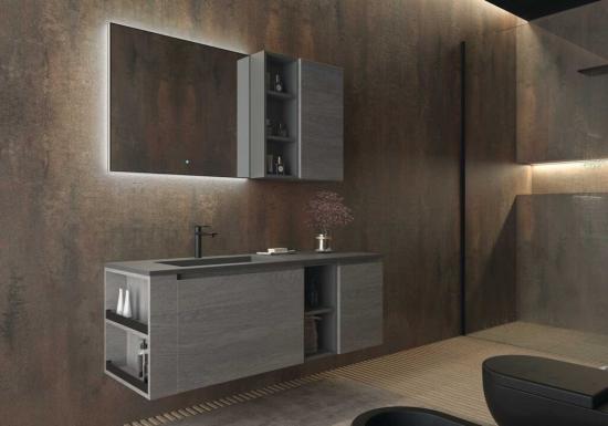 ARREDO BAGNO MOBILE FREEDOM FL19 cm 142 FINITURA ROVERE GESSATO GRIGIO E GRIGIO BROMO OPACO