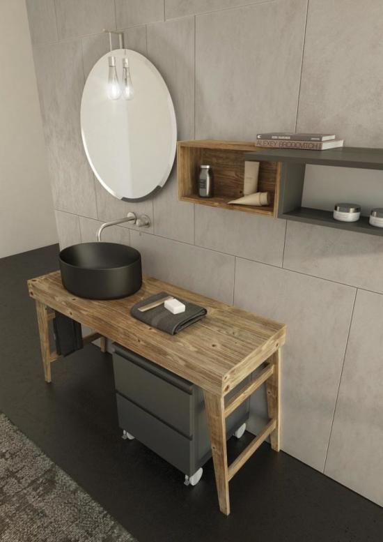ARREDO BAGNO MOBILE FREEDOM F32 cm 150 TOP MASSELLO ABETE E LACCATO GRIGIO OPACO