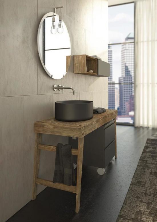 ARREDO BAGNO MOBILE FREEDOM FL21 cm 150 TOP MASSELLO ABETE E LACCATO GRIGIO OPACO