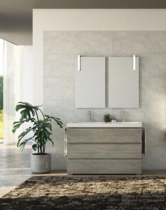 ARREDO BAGNO MOBILE FREEDOM F36 cm.120 DOPPIO LAVABO ROVERE GESSATO GRIGIO