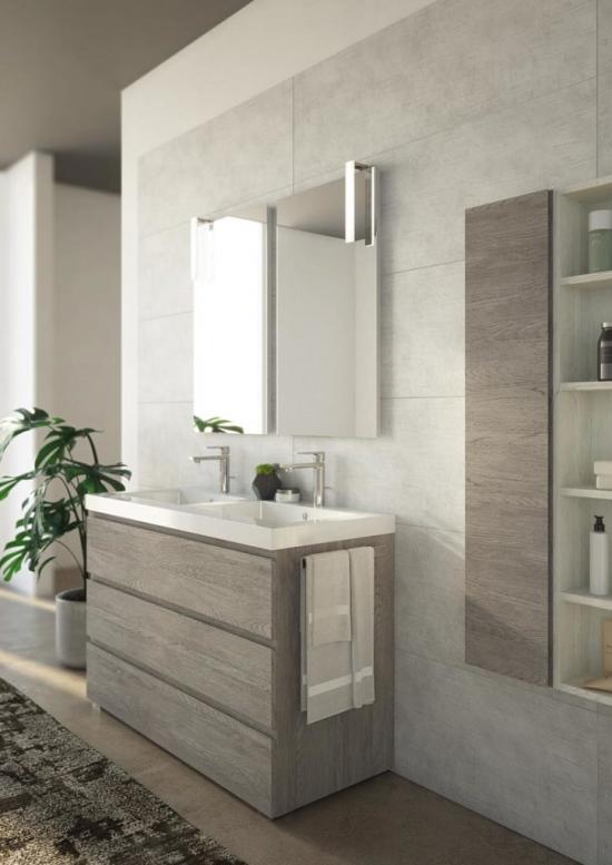 ARREDO BAGNO MOBILE FREEDOM F36 cm.120 DOPPIO LAVABO ROVERE GESSATO GRIGIO