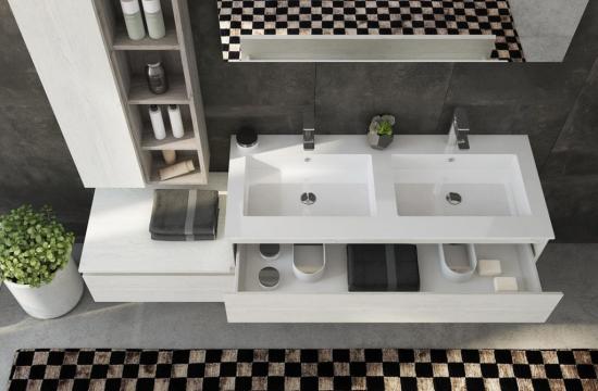 ARREDO BAGNO MOBILE FREEDOM F37 ROVERE GESSATO cm 175 DOPPIO LAVABO OCRITECH