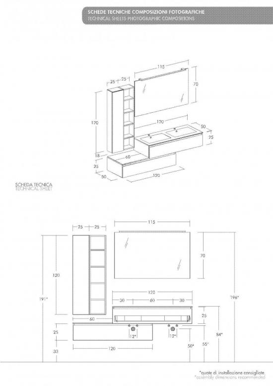 ARREDO BAGNO MOBILE FREEDOM FL26 ROVERE GESSATO cm 175 DOPPIO LAVABO OCRITECH