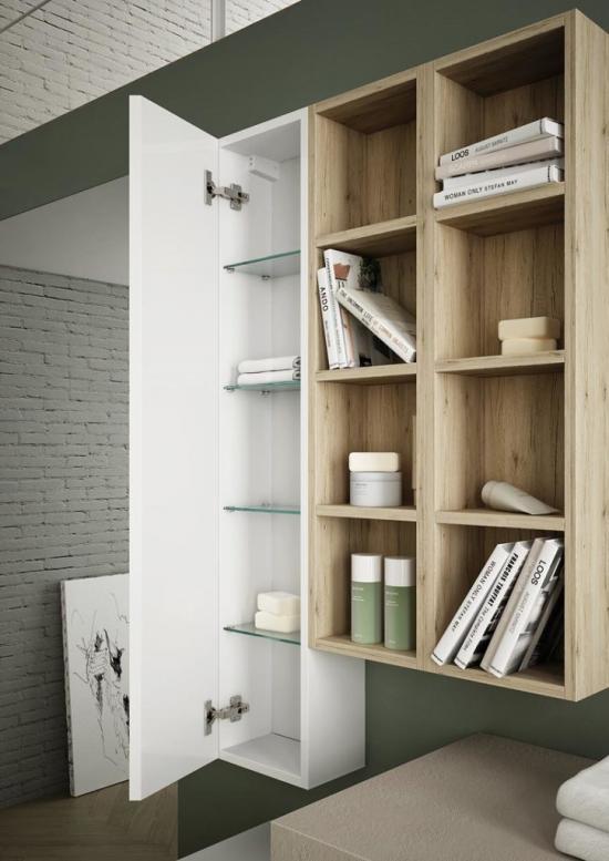 ARREDO BAGNO MOBILE FREEDOM FL29 cm 140+50 ROVERE SABBIA BIANCO LACCATO LUCIDO