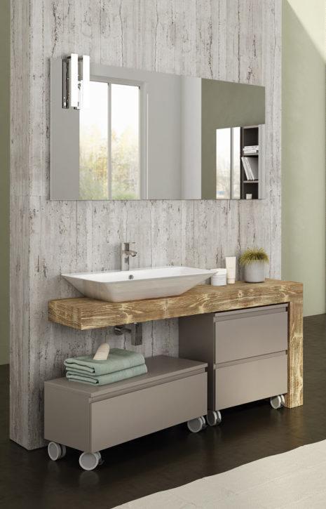 ARREDO BAGNO MOBILE FREEDOM FL31 cm 135 TOP MASSELLO ABETE E LACCATO CANAPA OPACO