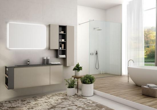 ARREDO BAGNO MOBILE FREEDOM FL32 cm 132+50 FINITURA LACCATO OPACO CANAPA E GRIGIO FUMO
