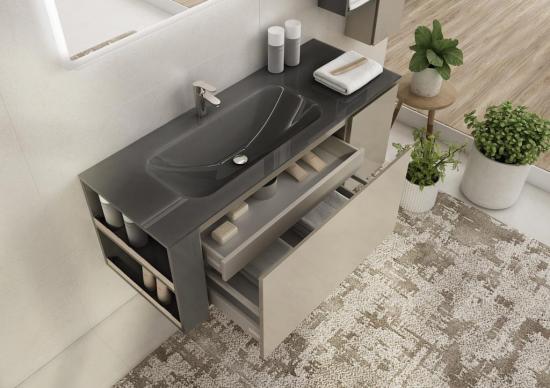 ARREDO BAGNO MOBILE FREEDOM FL32 cm 132+50 FINITURA LACCATO OPACO CANAPA E GRIGIO FUMO