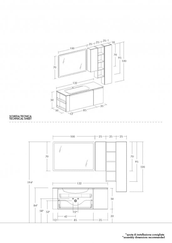ARREDO BAGNO MOBILE FREEDOM FL32 cm 132+50 FINITURA LACCATO OPACO CANAPA E GRIGIO FUMO